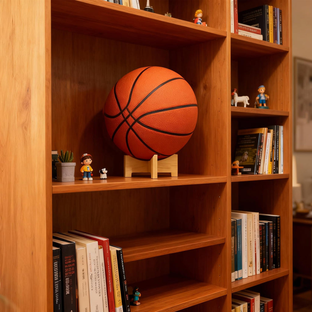 HILELIFE Football Display Stand – Natural Wood Ball Stand for Footballs, Basketballs, Soccer Balls, Memorabilia & Sports Collectibles, Bamboo Ball Holder for Desk Shelf