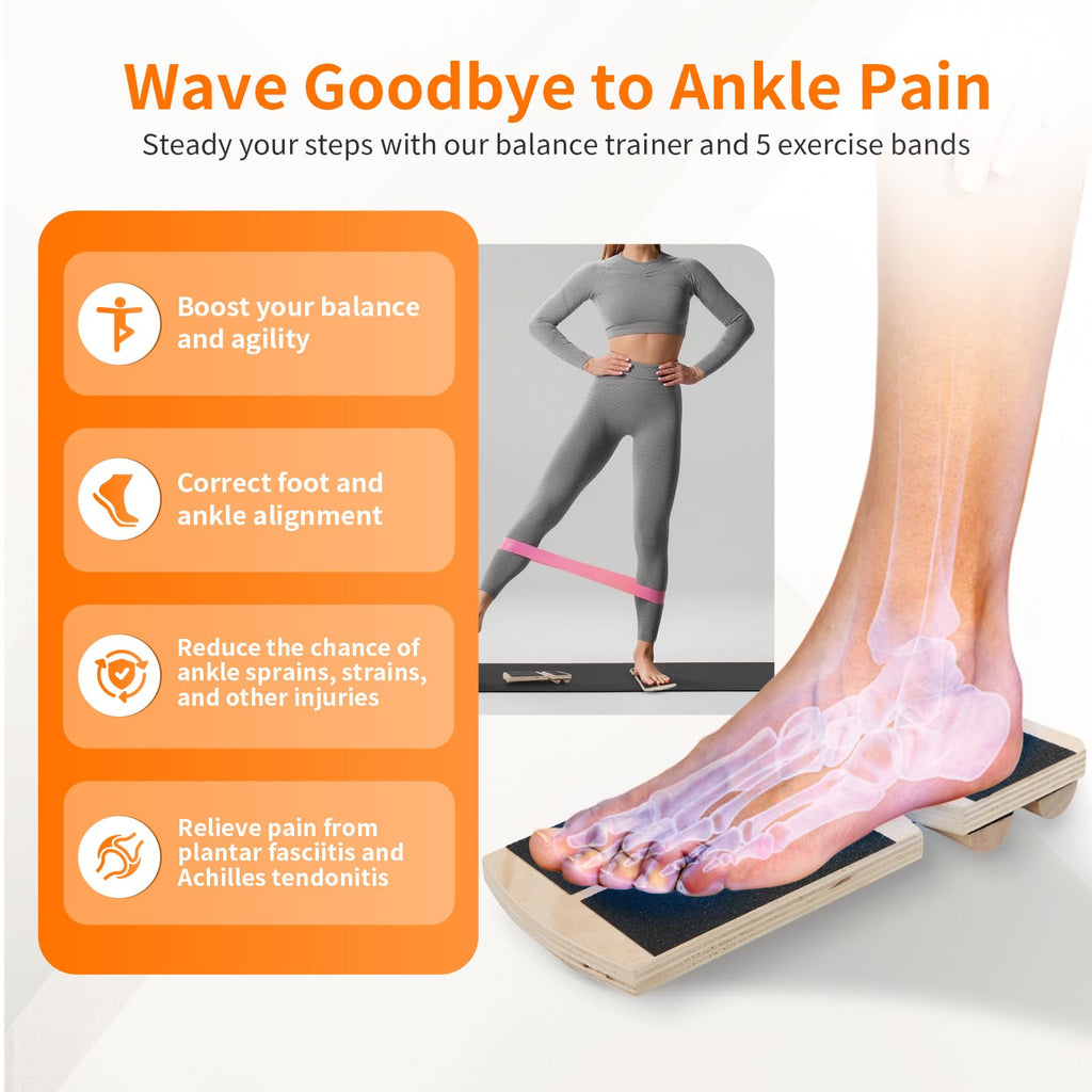 Nuaoi Ankle Balance Board Foot Trainer - 2 x Single Leg Balance Board Ankle Exerciser Strengthener with 6 Balance Bars & 5 Resistance Bands for Balance Training Sprained Ankles Plantar Fasciitis