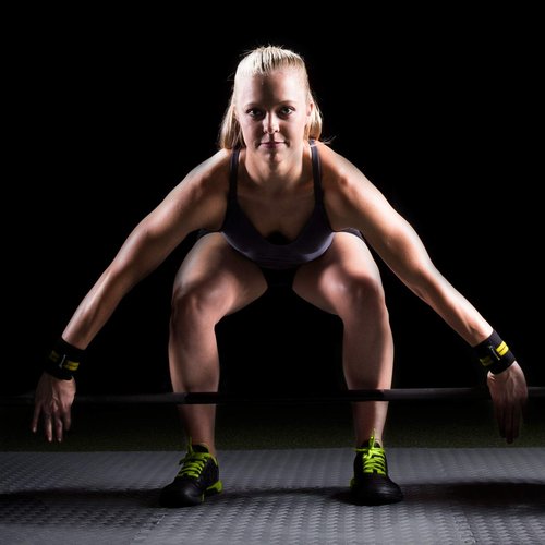 ProsourceFit Pair of Barbell Weight Lifting Wrist Wraps Support with Thumb Loop, Yellow