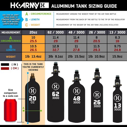 HK Army 20oz Aluminum CO2 Tank - High Pressure Compressed Air System for Paintball & Airsoft Gear