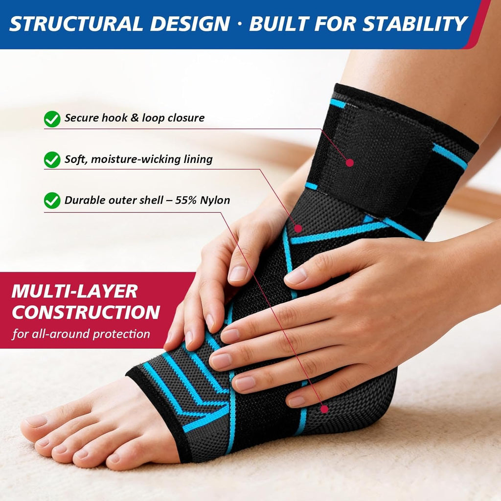 Skiennix Ankle Brace - Compression Support for Sprained Ankle & Plantar Fasciitis Relief | Medium Size