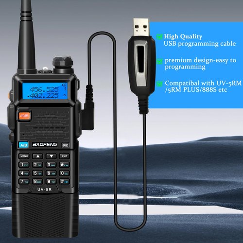 BAOFENG UV-5R Ham Radio Handheld: 8W Ham Radios Long Range UV5R Radio 3800mAh Rechargeable Walkie Talkies Two Way Radio with Programming Cable,Tactical Antenna and Earpiece for Survival Gear, 2 Pack