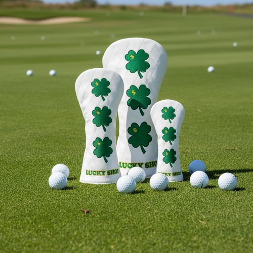 Golf Club Covers, 1pc or 3pcs Golf Headcovers Set 1 3 h, White PU Leather Driver Headcover, 3 Wood Cover, Hybrid Headcover Lucky Clover Style Golf Club Protective Case (3pcs (D +F +H))