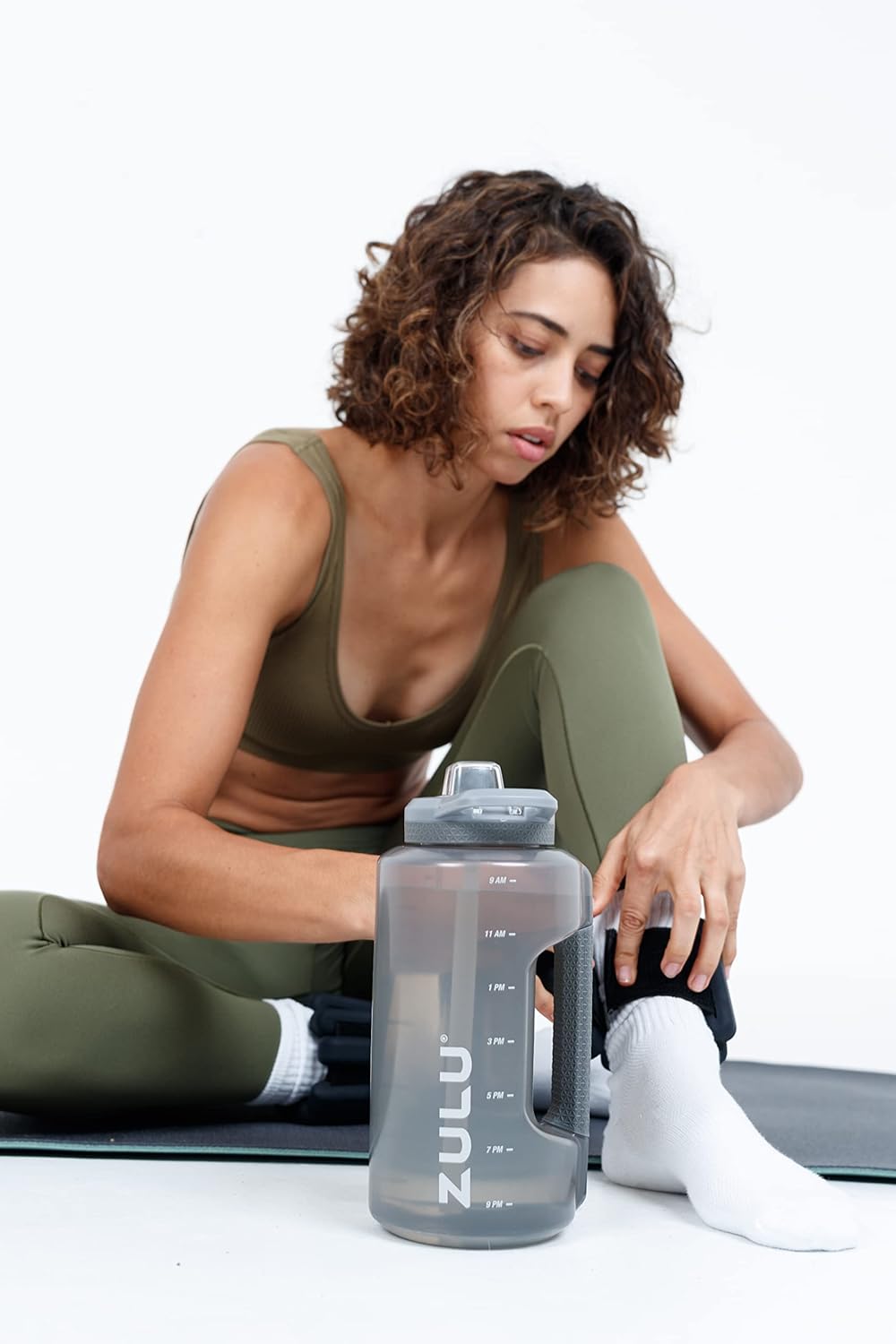 ZULU Goals 64oz Half Gallon Water Bottle - Leak Proof, Time Marker & Straw | Grey Reusable Jug for Gym & Outdoors