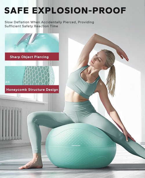 HAPBEAR Exercise Ball (22''/26''/30'') - Anti-Burst Slip-Resistant Yoga/Pilates Ball for Core Training & Posture Improvement, Home Gym/Rehab/Pregnancy Ball, Quick Pump & 3 Resistance Bands Included