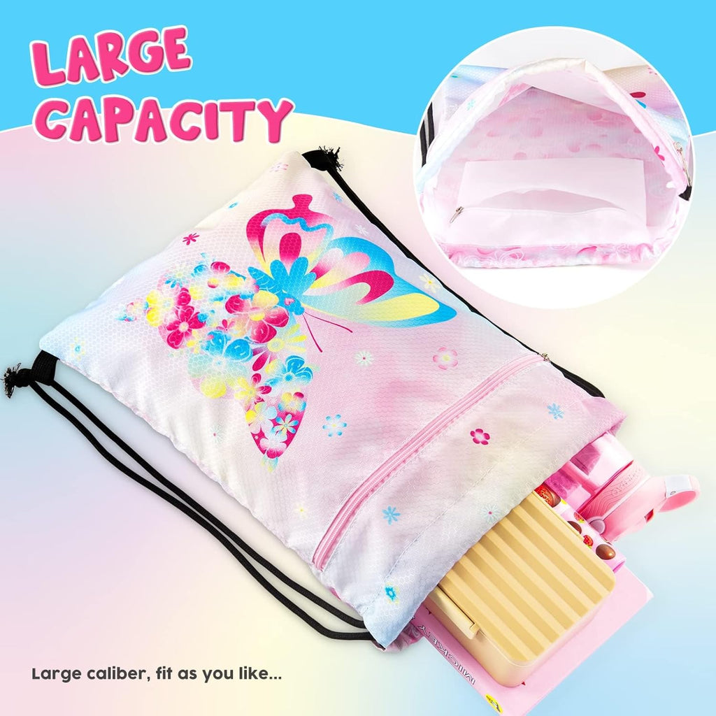 WAWSAM Butterfly Drawstring Backpack for Kids - Waterproof Sports Gym Bag | 13" x 18" Perfect for Beach & Travel