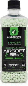 Aim Green Tracer Biodegradable Airsoft BBs - Glow-in-The-Dark | 3,000 Count | .20, .25, .32 Grams