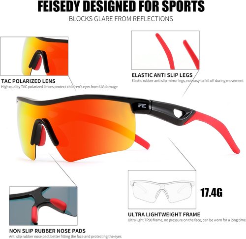 FEISEDY Kids Polarized Baseball Sunglasses - Lightweight TR90 Frame for Boys & Girls | Model B2454