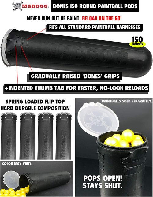 Maddog 4+1 Vertical Paintball Harness - Includes 4 Pods & Pouch for 88ci Tank | Remote Coil Compatible