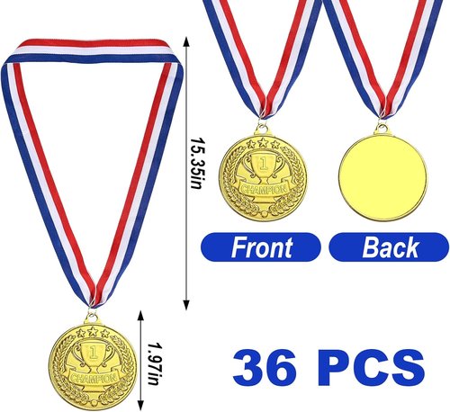 GOLDGE Gold Medals - 36Pcs Champion Awards with Neck Ribbons | 2'' Winner Trophies for Sports Teams