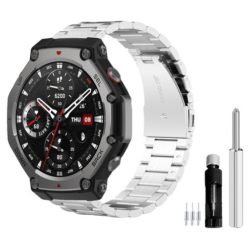 NOUKAJU Band for Amazfit T-Rex 3 Pro 48mm/T-Rex 3, Metal Stainless Steel Adjustable Strap with Removal Tool+Adjustment Tool,Sport Replacement Strap,Replacement Straps for T-Rex 3 Pro 48mm(silver)