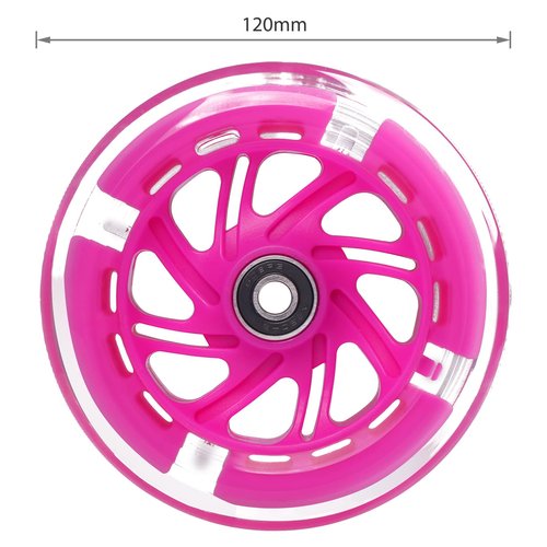Gladeer 120mm Light Up Flashing Scooter Front Replacement Wheels w/Bearings for Kids 3-Wheeled Kick Scooters (Pink)