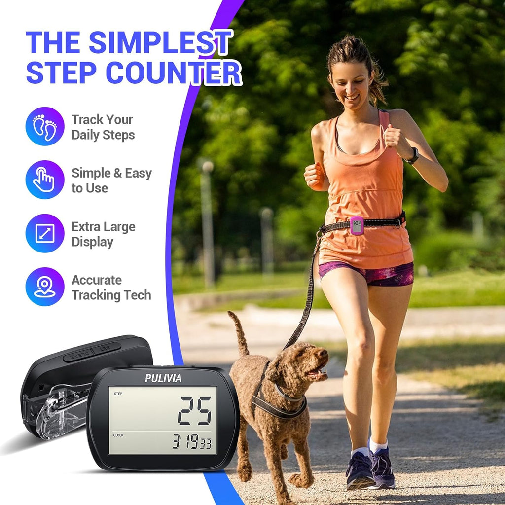Skiennix Pedometer - 3D Step Counter with Clock | Accurate & Portable Walking Tracker