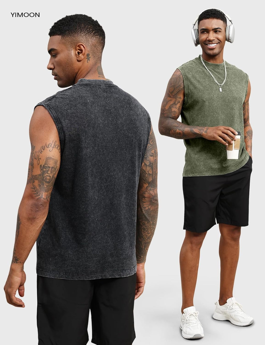 Yimoon Men's Tank Tops - Acid Wash Cotton Sleeveless Workout Tees for Gym | Loose Fit Muscle Shirts