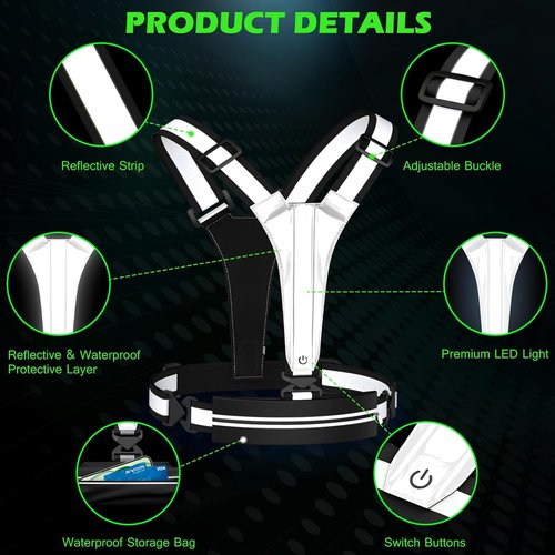 LED Reflective Vest by [Brand Name] - USB Rechargeable Light-Up Running Gear with Phone Holder | Ideal for Night Walks