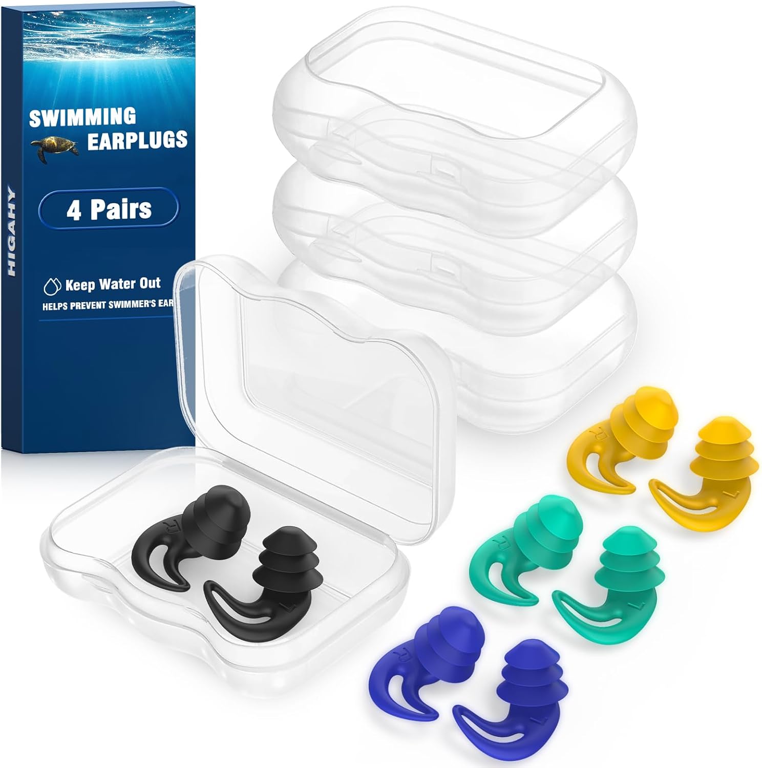 Skiennix Waterproof Ear Plugs - 4 Pairs Reusable Silicone for Swimming, Showering & Water Sports