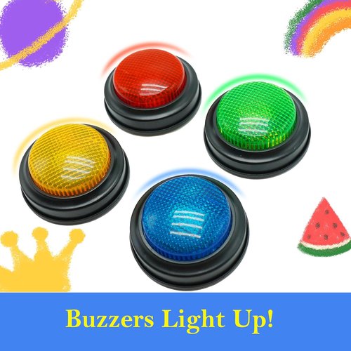 Buzzers Set of 4 | Trivia Game Answer Buzzers with Lights & Sound for Classroom Fun