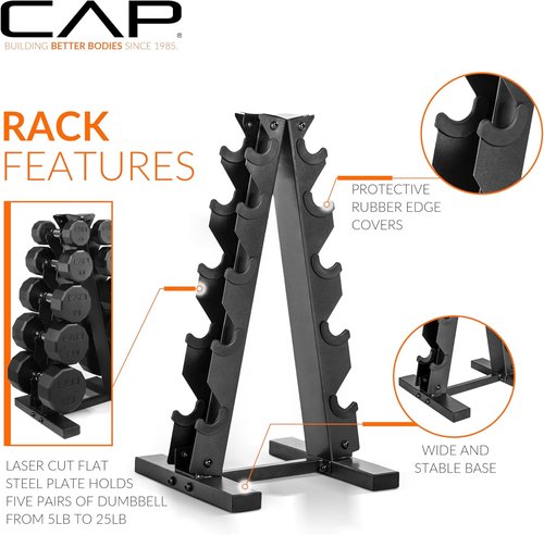 CAP Barbell Rubber Coated Dumbbell Weight Set - Vertical Rack Included | 100 lb, 150 lb, 210 lb Options