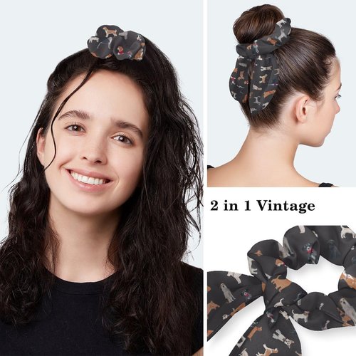 Scrub Caps Women, Surgical Caps with Buttons, Ponytail Nurse Hat, Bouffant Scrub Hats with Hair Scrunchy Adjustable Veterinary Surgery, Dogs Cartoon Animal Cute Vintage Lovely Grey