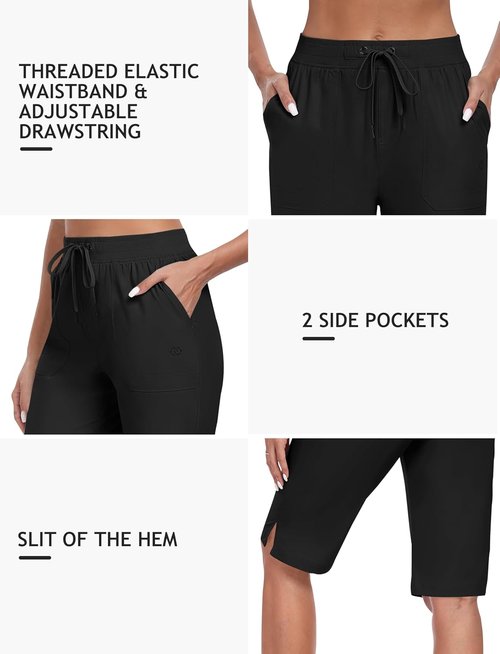 MoFiz Women's Quick-Dry Knee-Length Hiking Shorts - Water-Resistant Athletic Bermuda Shorts with 3 Pockets