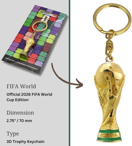 FIFA | 2026 World Cup 3D Rotating Trophy Keychain - Premium Zinc Alloy & Acrylic - Perfect for Keys & Bags