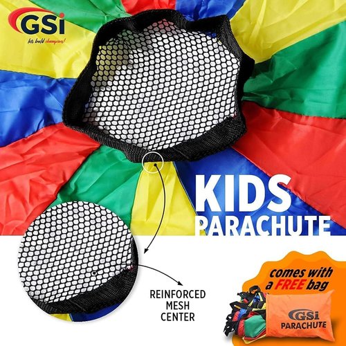 GSi Kids Play Parachute Rainbow Parachute Toy Tent Game for Children Gymnastics Cooperative Play and Outdoor Playground Activities (20 Feet)