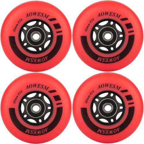 AOWESM Inline Skate Wheels 80mm 76mm 72mm 85a Outdoor Indoor Black Blue Red Roller Hockey Blades Replacement Wheels w/Bearings ABEC-9 and Floating Spacers (4-Pack) (Red, 80mm)