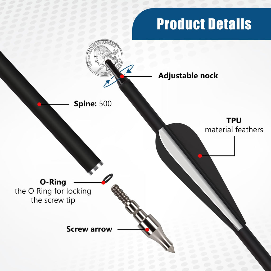 NorthSpoor 30Inch 14Pcs Carbon Arrow with Removable Tips Shaft Spine 500 for Both Compound Bow and Recurve Bows