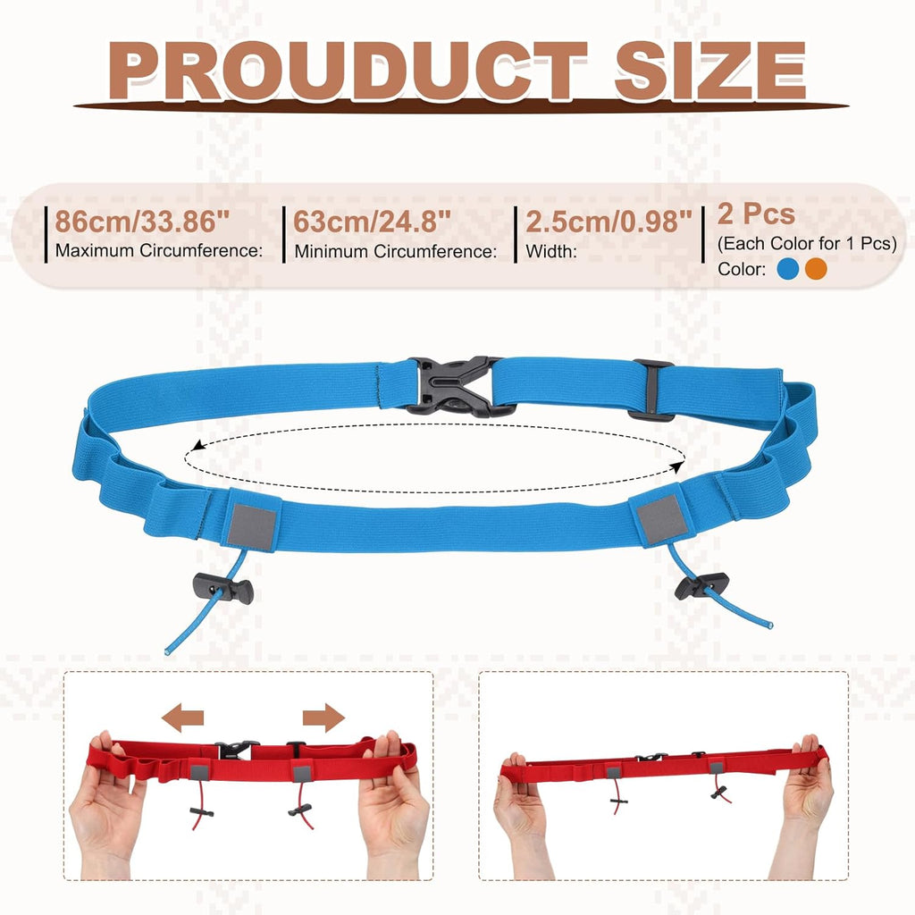 Skiennix Race Bib Belt - Comfortable Elastic Running Number Holder with 6 Gel Loops | 2-Pack in Orange/Sky Blue