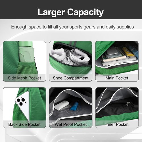 Hoedia Sports Drawstring Backpack - Waterproof Gym Bag with Shoe Compartment | Dark Green