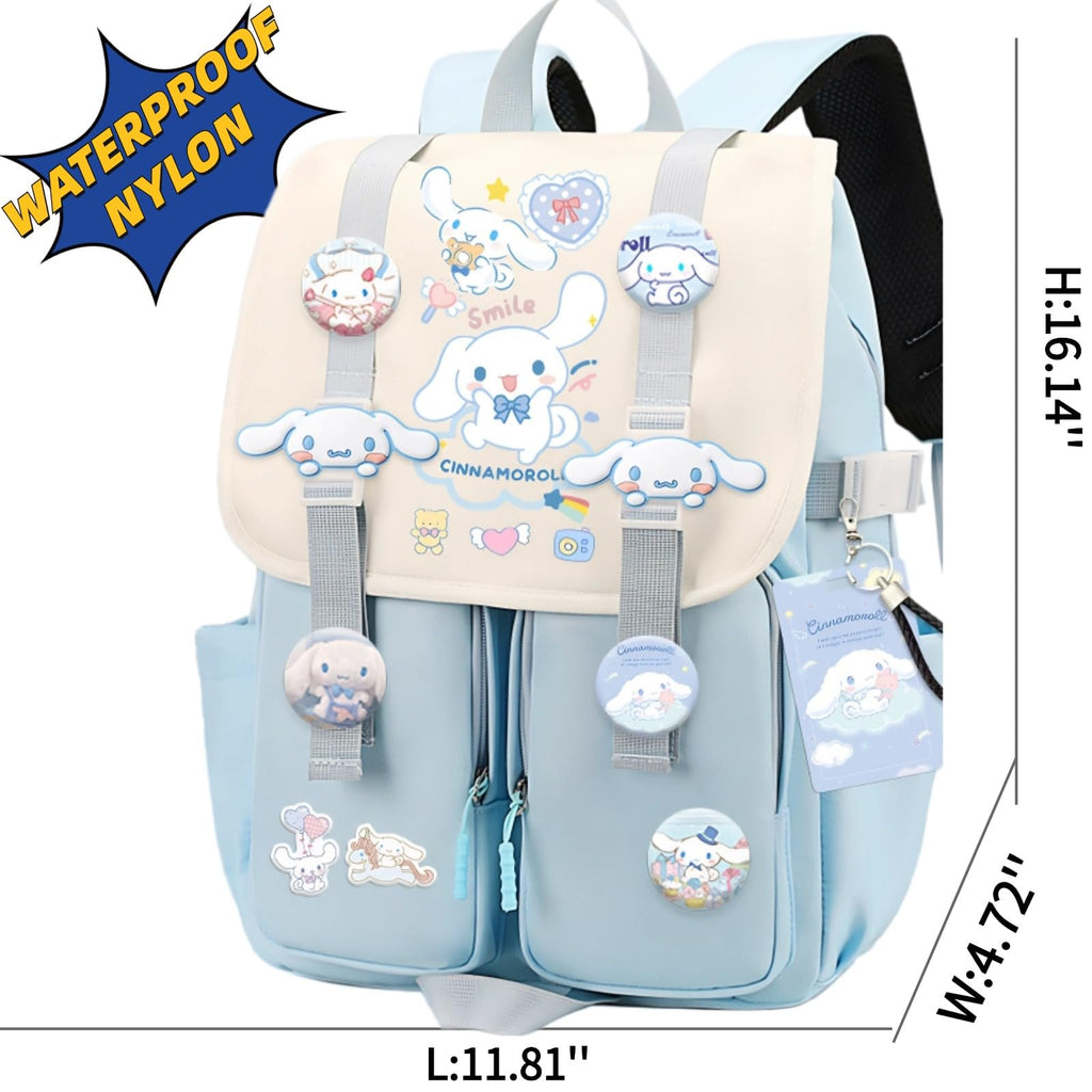 Vivixilan Kawaii Backpack with 22Pcs Accessories Anime Cartoon Anti-Theft Travel Aesthetic New Semester Gifts Bag with Cute Pin