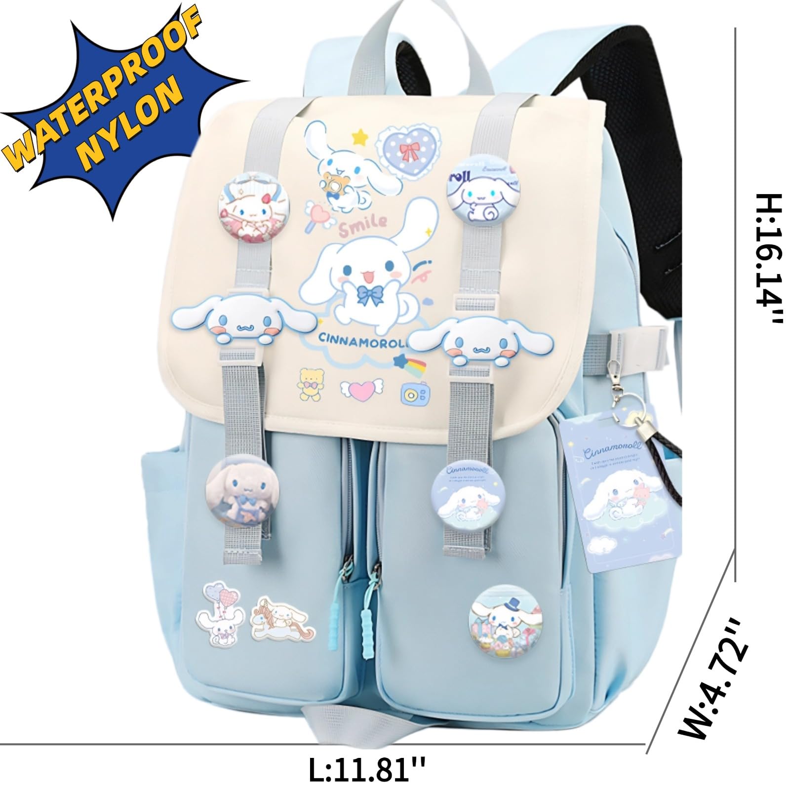 Vivixilan Kawaii Backpack with 22Pcs Accessories Anime Cartoon Anti-Theft Travel Aesthetic New Semester Gifts Bag with Cute Pin