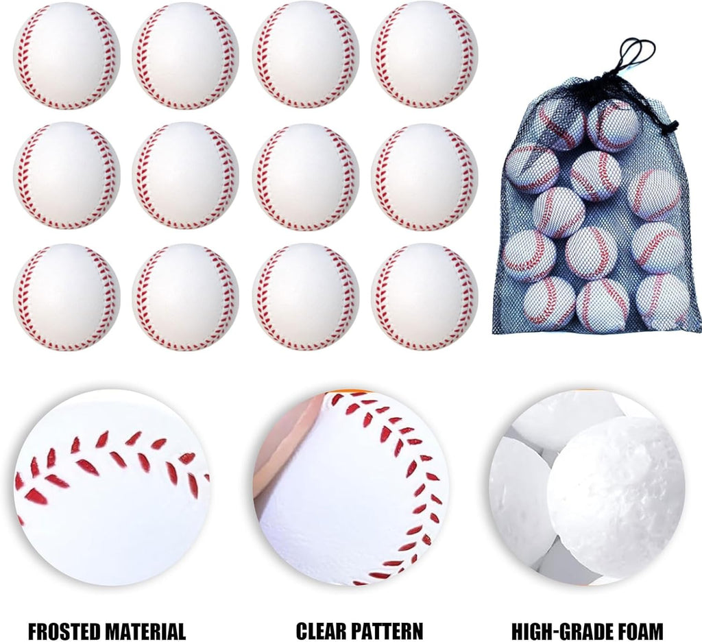 Skiennix Foam Baseballs - 12 Pack Soft Training Balls with Mesh Bag for Indoor/Outdoor Use - White