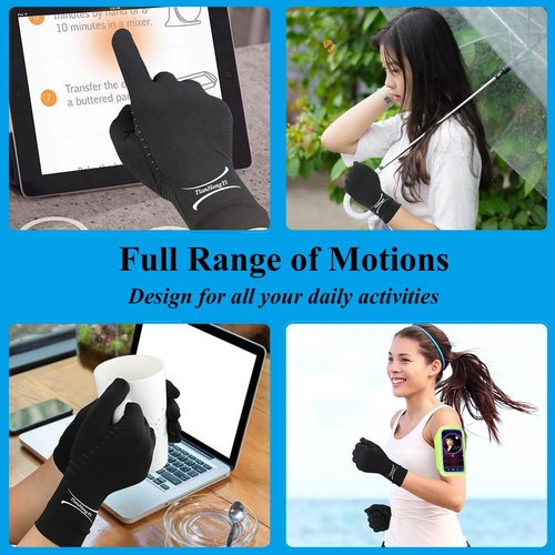 Tianhengyi 2 Pairs Copper Arthritis Gloves for Hand Pain, Full Finger Compression Gloves for Men Women, Relieve Swelling, Carpal Tunnel, Support Wrist, Joint for Crocheting (Touch Screen, Medium)