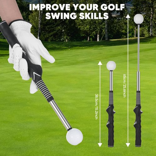 WENTCCION Retractable Golf Swing Trainer, Training Aid with Grip Trainer, Click Feedback for Tempo & Swing Mechanics, Weighted Indoor Practice Stick for Home Office, Gift for Men&Lady Beginners