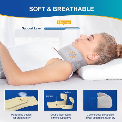 Neck Brace for Neck Pain and Support, Soft Neck Support Relieves Pain & Pressure in Spine for Women & Men, Wrap Align Stabilize Vertebrae Foam Cervical Collar for Sleeping (Grey, M, 3.5" Depth Collar)