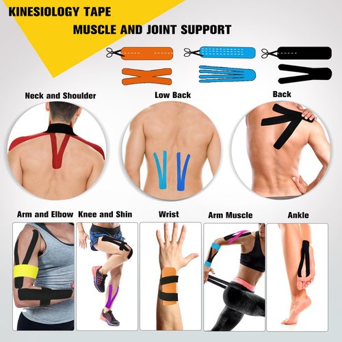 Pro Kinesiology Tape Precut Bulk, 115Ft Athletic Tape for Muscle Joint Support, 140 Strips for Knee Wrist Back Shoulder, Black