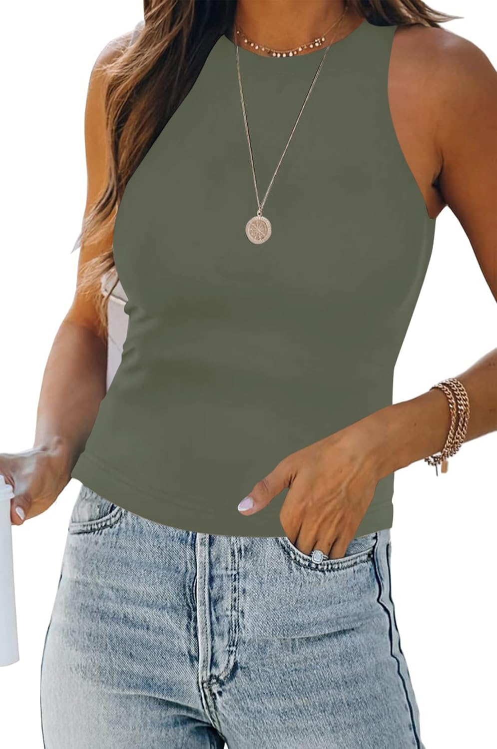 Skiennix Women's Halter Top - Sexy High Neck Sleeveless Blouse for Summer | Fitted Racerback Design