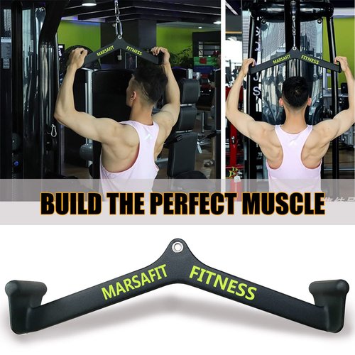 MARSAFIT Home Gym Fitness Rowing T-bar V-bar Pulley Cable Machine Attachment, Bicep Curl Tricep LAT pulldown Bar Back Strength Training Handle Grips LAT Pull Down Bar for Seat Row Workout