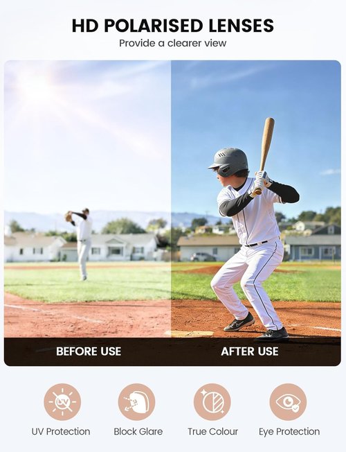 Lamicall Polarized Kids Baseball Sunglasses - UV400 Protection for Ages 8-14 | Sports Cycling Glasses