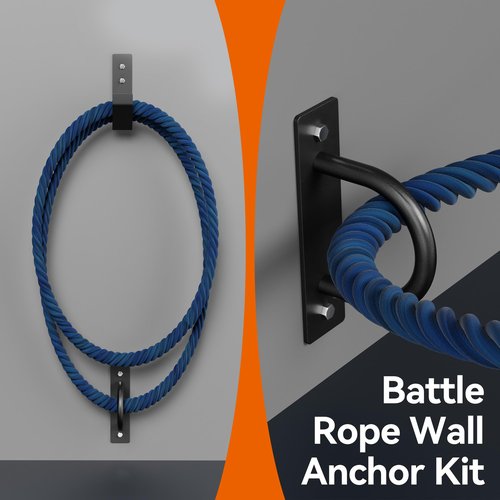 YUEYIN Battle Rope Wall Anchor Kit, Heavy Duty Steel Wall Anchor with Training Rope Organiser, Fitness Rope Wall Mount, Black