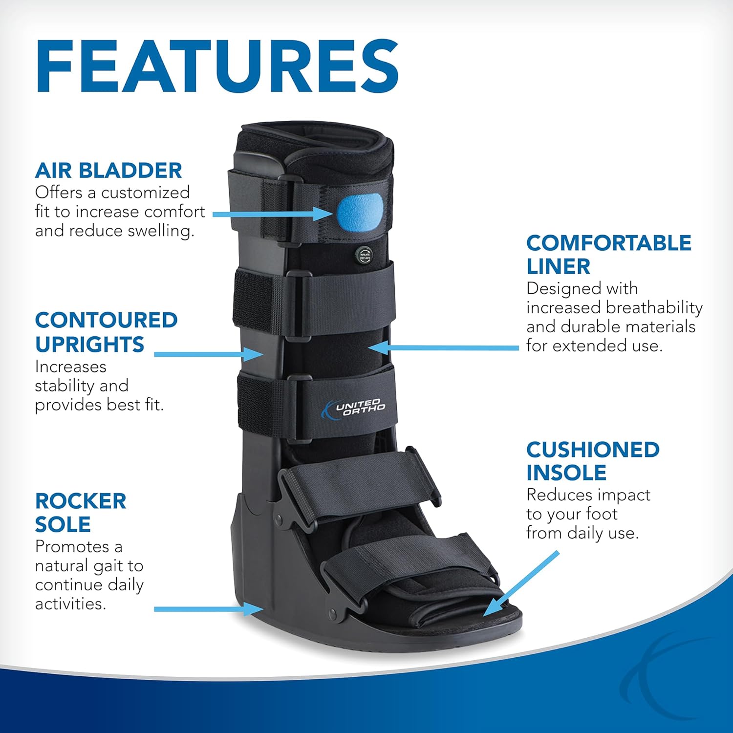 United Ortho Air Cam Walker Fracture Boot - Extra Large Size, Comfortable Black Design