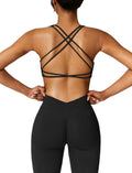ABOCIW Workout Sets for Women 2 Piece Seamless V Back Scrunch Butt Lifting High Waist Leggings Cross Back Strappy Sports Bra for Women Gym Sets Y- Black Large