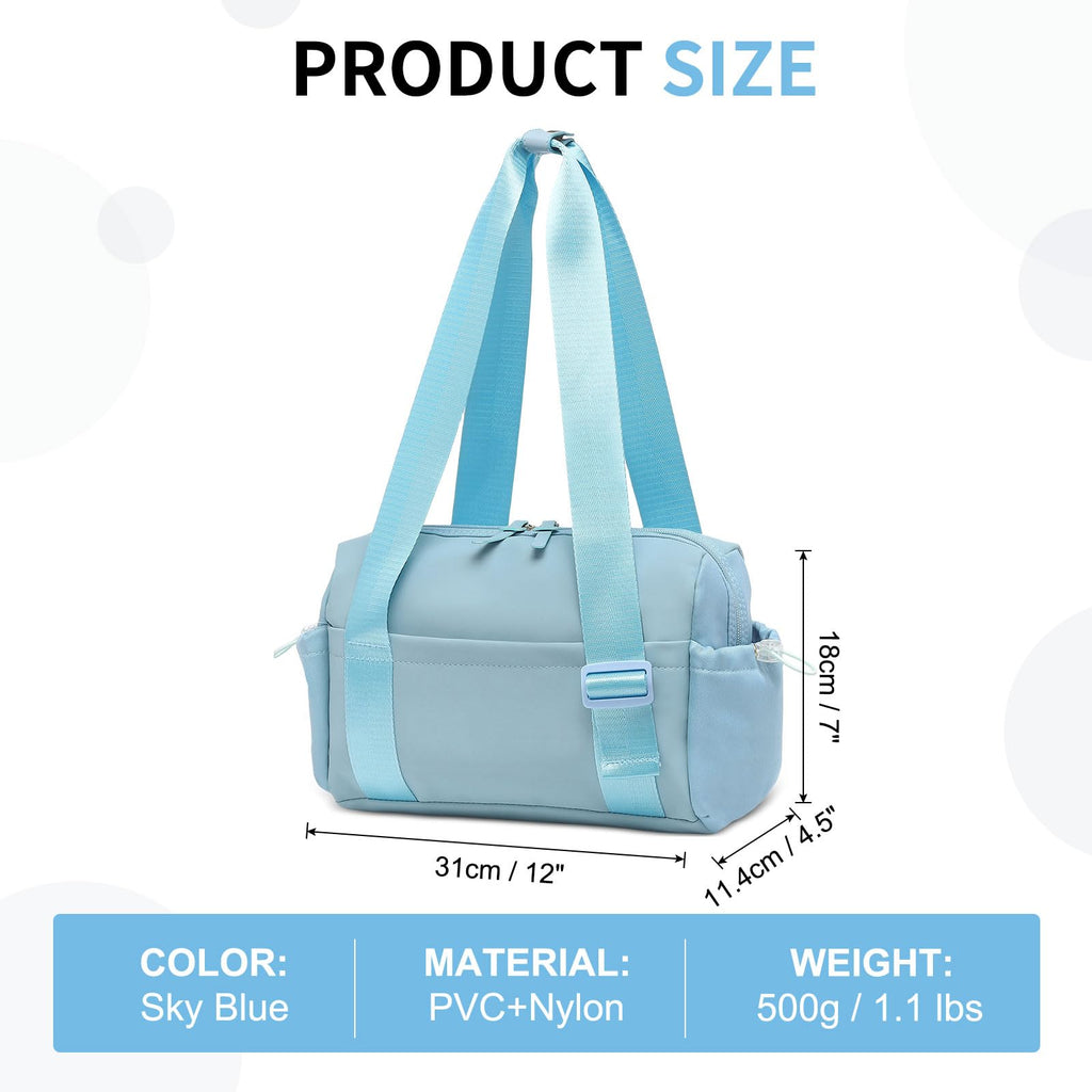 SUIKIHUM Mini Gym Bag for Women, Yoga Small Sports Bag for Women Girls, Waterproof PU Fitness Tote with Wet Compartment, Sky Blue