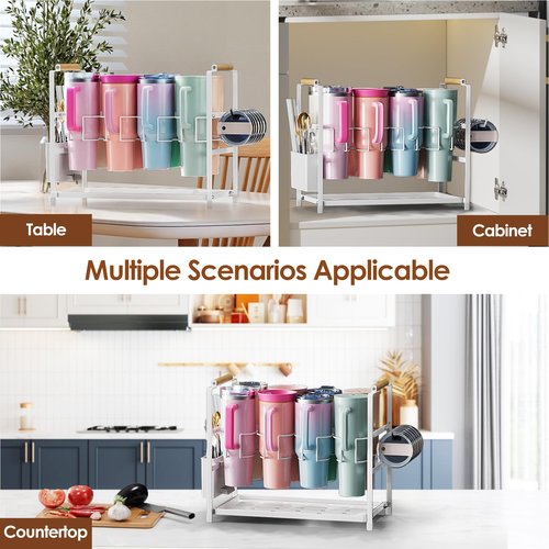 Housolution Water Bottle Organizer Drying Rack for 40 oz Tumbler with Handle, Multifunctional Cup Storage Holder Compatible with Stanley, Owala, Simple Modern and Other Brands, White (Patented)