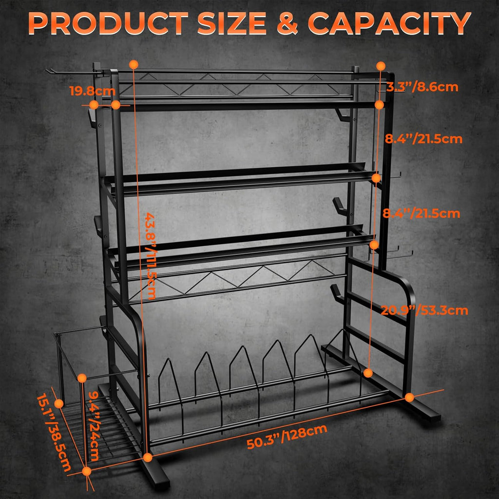 Skiennix XL Adjustable Weight Rack - Dumbbell & Barbell Storage Stand with 3 Olympic Racks | Home Gym Organizer