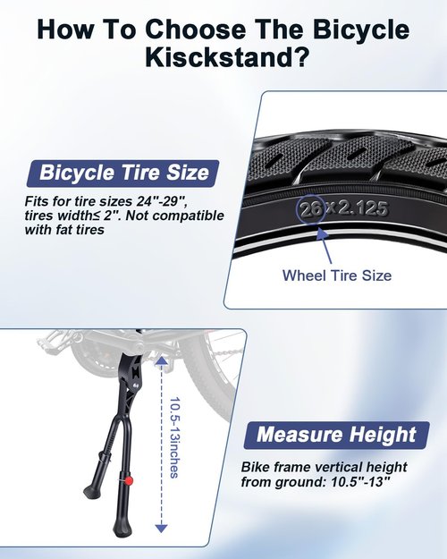 WSDCAM Bike Kickstand, Adjustable Double Legs Bicycle Kick Stands for 24”-29” Adult Bikes, Aluminum Alloy Kickstand Non-Slip Center Mount for Mountain, Road, Cargo Bike, Auxiliary Bicycle Repair Tool
