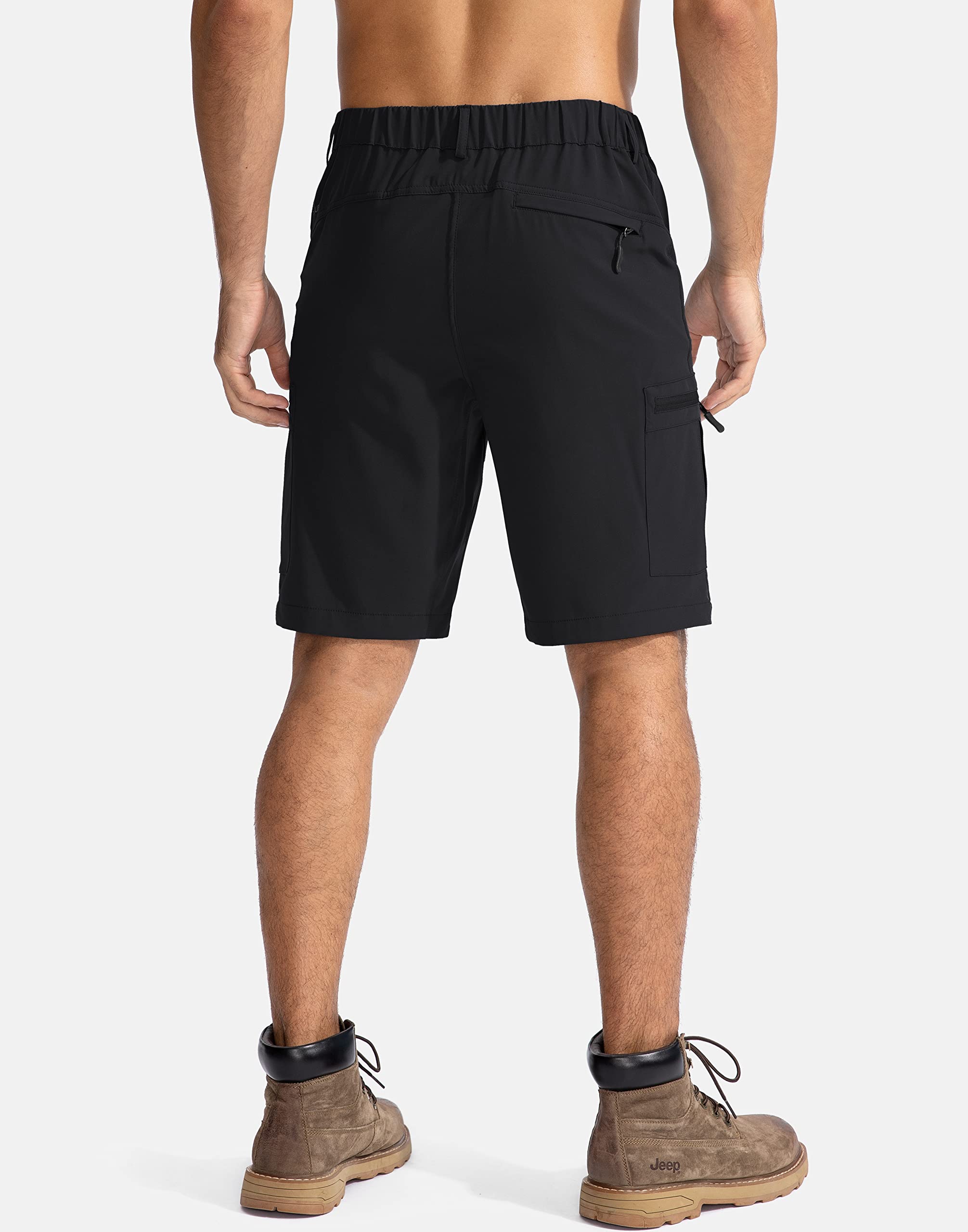 Pudolla Men's Hiking Cargo Shorts 9" Lightweight Outdoor Work Shorts for Men Travel Golf Camping Casual with 5 Zipper Pockets(Black XX-Large)