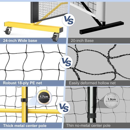 TYRSEN Pickleball Net Set - 22FT Net on Wheels, 4 Paddles, 6 Balls, 12 Court Markers, 1 Bag, Indoor/Outdoor Play