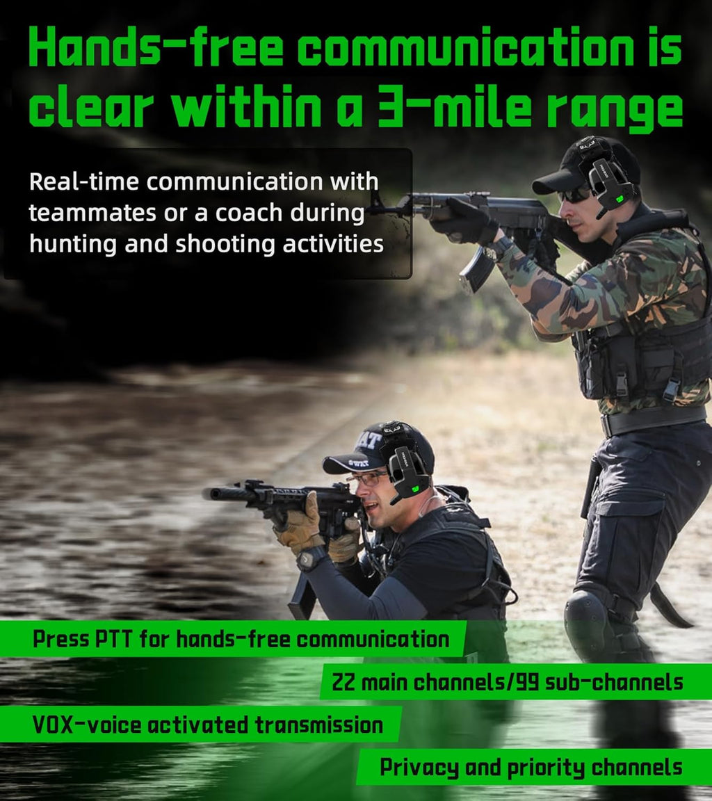 PROHEAR RH08 Walkie Talkie - Electronic Earmuffs with Rechargeable Battery for Shooting Range | Black